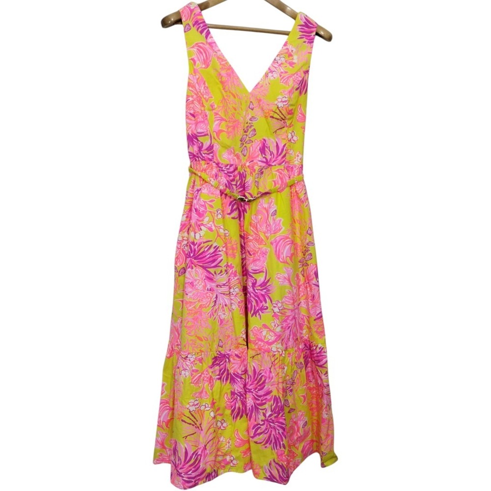 Lilly Pulitzer Vibrant Pink and Yellow Midi Dress